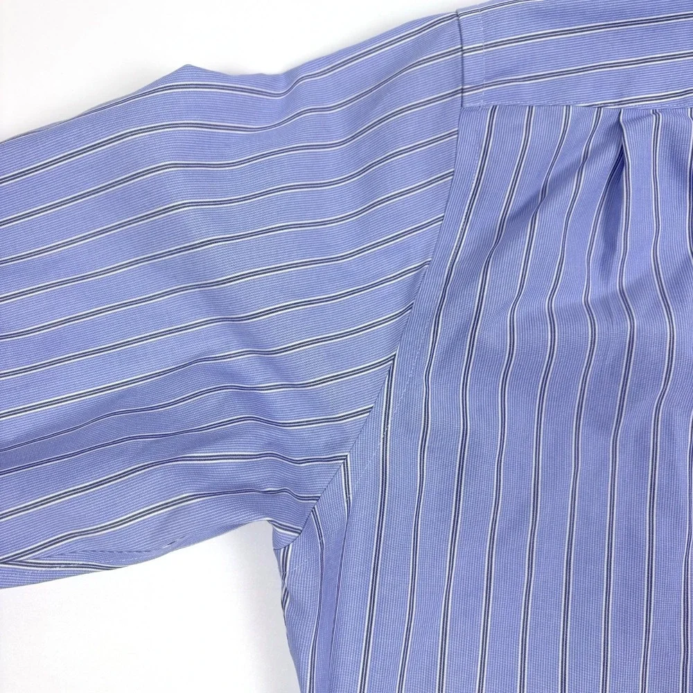 Nordstrom Trim Fit Button Up Shirt Mens Sz 16 1/2 32-33 Blue‎ White Stripe Smart